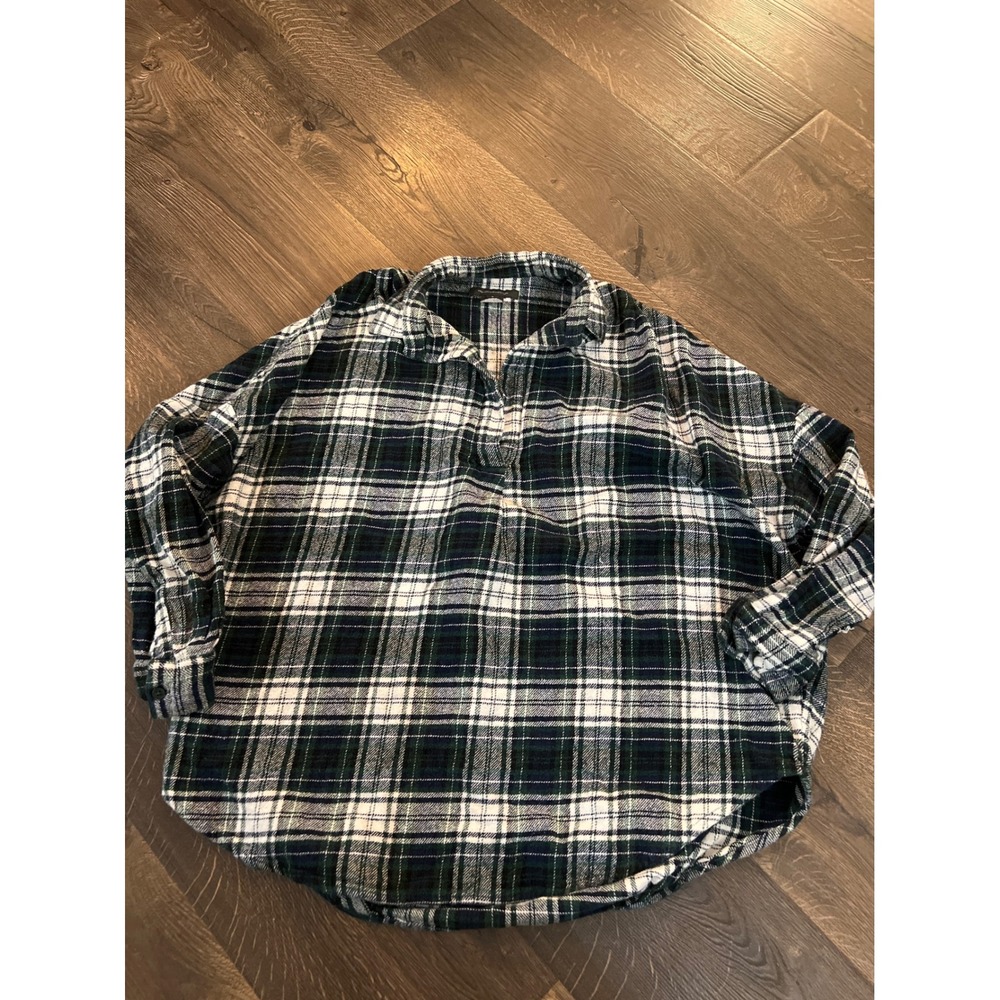 French Connection Plaid Flannel Oversized Shirt‎ Women's Small Green White Blue